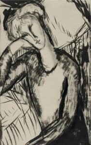 Artist Amedeo Modigliani Title Portrait of a Young Woman Place Italy (Artist's nationality:) Date 1904–1920 Medium Brush and black ink and black watercolor on tan wove paper, laid down on tan wove card